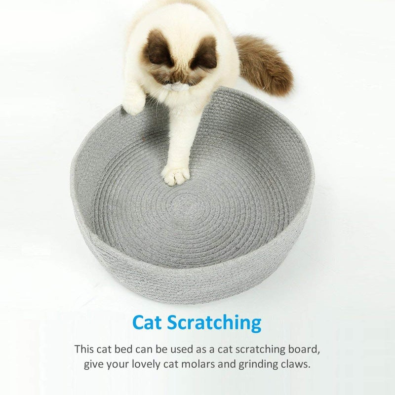 DogLemi Cat Bed Basket Nest Round Cotton Rope Woven Warm Medium,Pet Sleeping Bed House Cute Fun Scratcher Scratching Scratch Mat Pad for Puppy Small Dogs Indoor Play Eco Washable Winter Summer (Gray) - Image 5